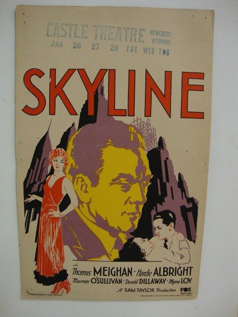 SKYLINE WINDOW CARD: Fox, 1931. Meighan, Albright, O'Sullavan , Dillaway and Myrna Loy. 14" x 22" F (pinholes probably visible in photo)