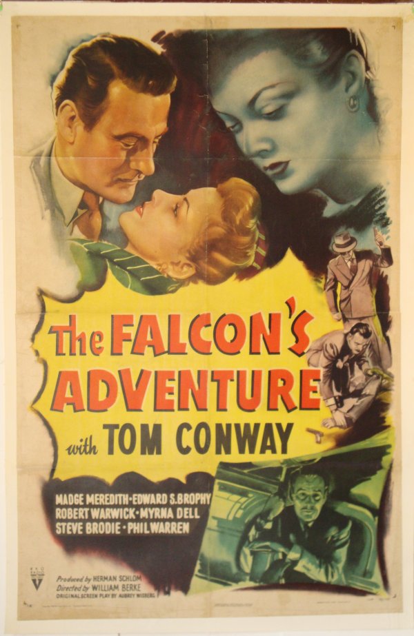 THE FALCON'S ADVENTURE MOVIE POSTER: RKO Radio Pictures, 1946 Tom Conway 1S LB 27" x 41" F-VF