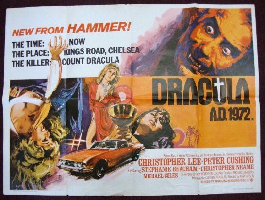 DRACULA A. D. MOVIE POSTER: Warner Bros., 1972 Lee, Cushing 27" x 41" F
