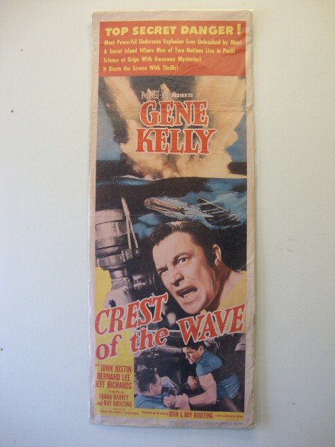 CREST OF THE WAVE MOVIE POSTER INSERT: MGM, 1954. KELLY, JUSTIN, LEE. 14" x 36" (F)