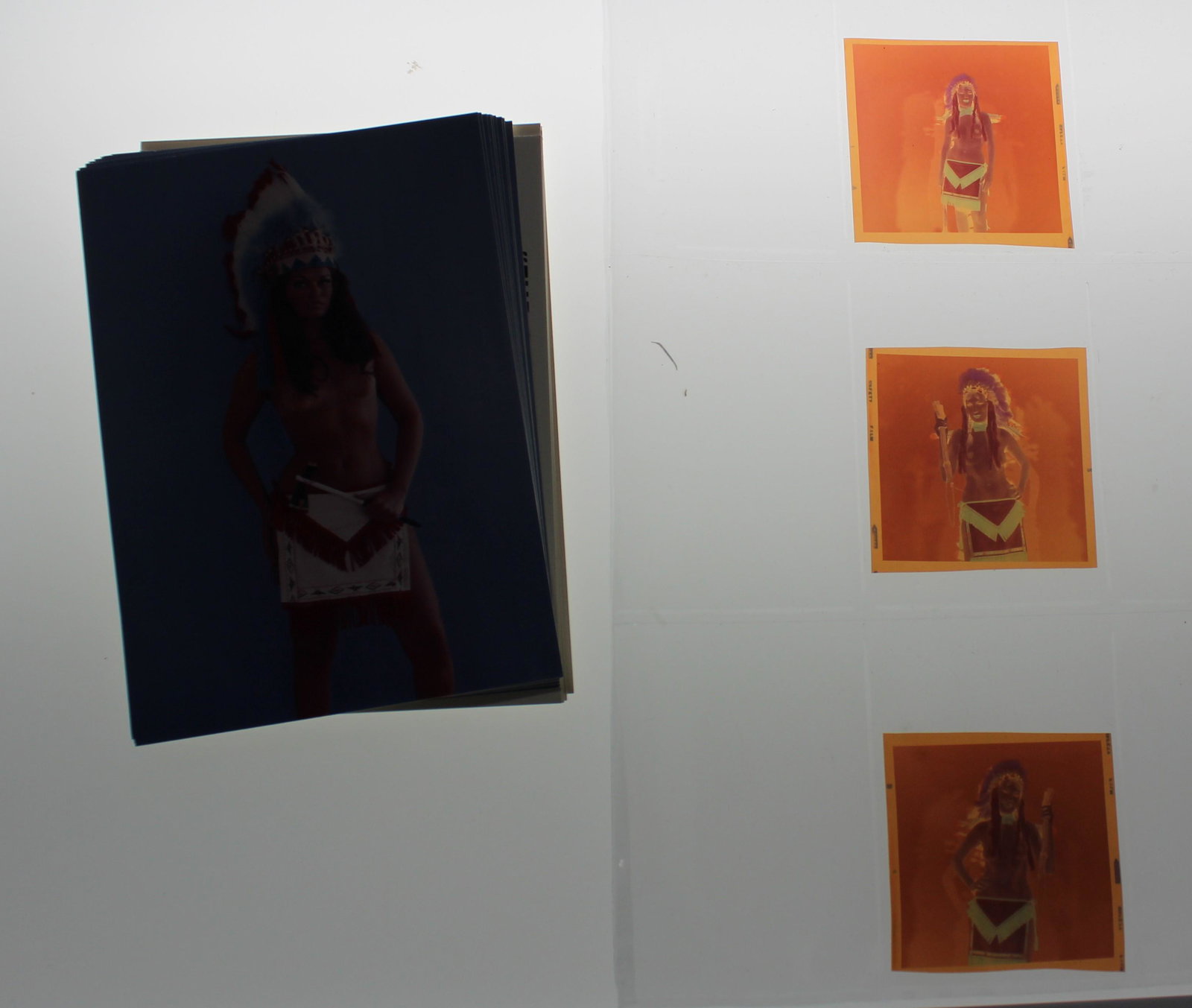 (3) Transparencies (10) Series Cards.: (10) 4x6 Series Cards "The Girl In The Hat" The Indian Chief. 1995 Bunny Yeager Photography. (3) Transparencies of Model The Indian Chief.