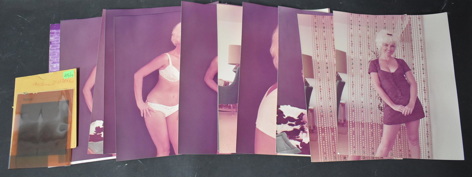 (13) 8x10 Photos. (1) 4x5 Negative: (13) 8x10 Double Stock Photos. Model Charlene Mathies. All Different Poses (1) 4x5 Negative of Model Charlene Mathies Nude. By Bunny Yeager Photography.