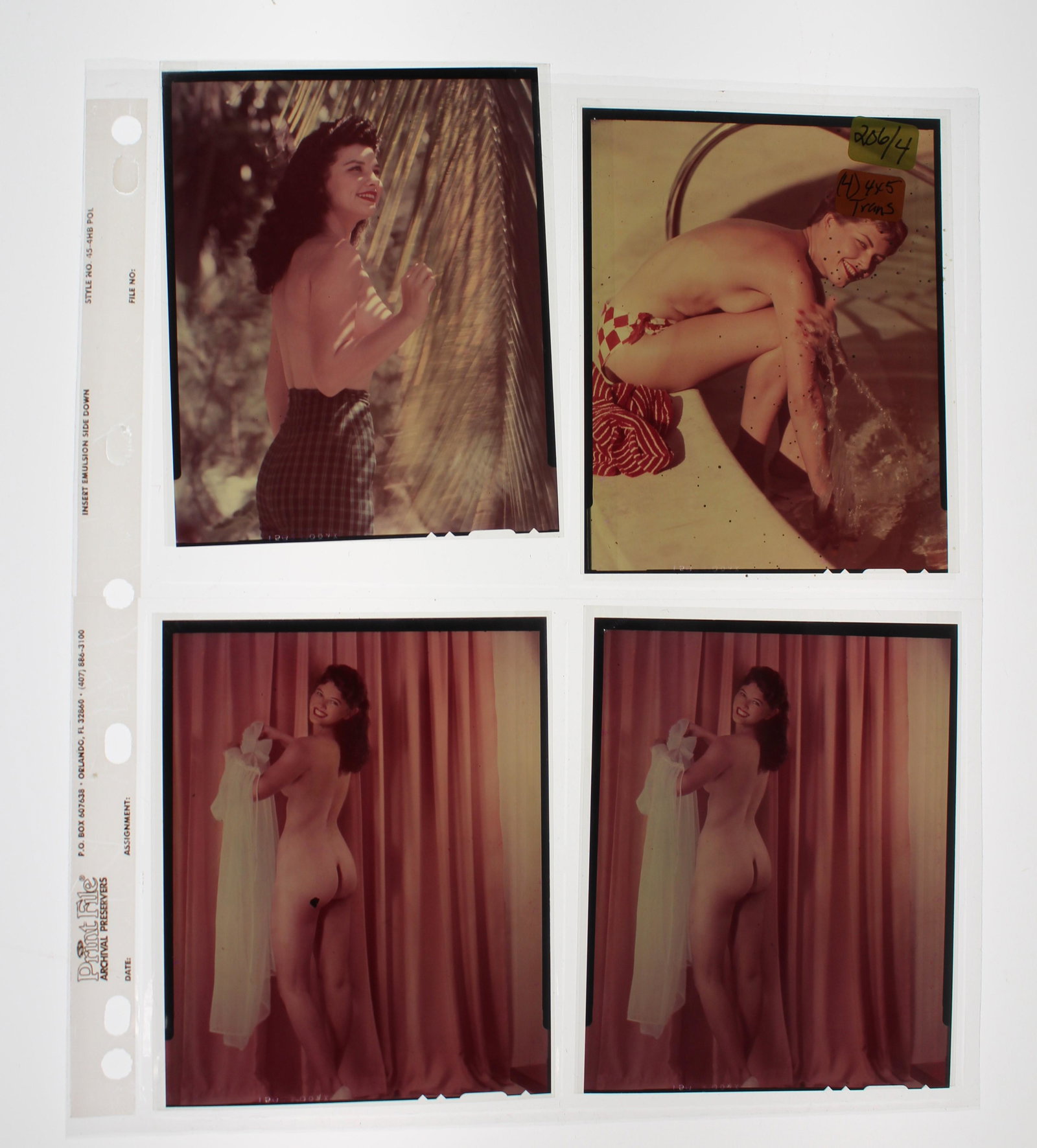 (4)Transparencies 4x5.: (4) Transparencies. 4x5 Unidentified Models. By Bunny Yeager Photography.