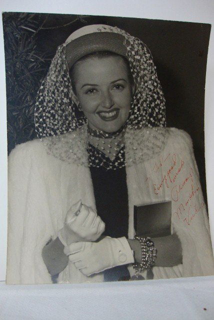 FIVE AUTOGRAPHED PHOTOGRAPHS: Sheree North ISP. Dear Donald, You Are The Most!! Sheree North. 10-1/4 x 13-1/2. F (cropped left margin, creased left corner); Theodore R. Carstens photo of Martha Vickers with backstamp for Carstens