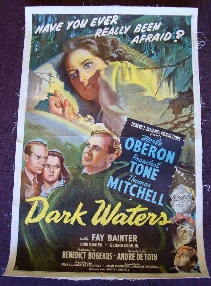 DARK WATERS ONE SHEET MOVIE POSTER: United Artists, 1944. Oberon, Tone, Mitchell. Linen backed. 27 x 41 VG