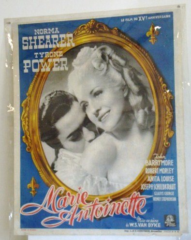 MARIE ANTOINETTE 1/2 SHEET MOVIE POSTER: MGM, R-55. Shearer, Power. Belgium version. (map on reverse probably used for paper conservation.) 23-1/2 x 27-1/2. G