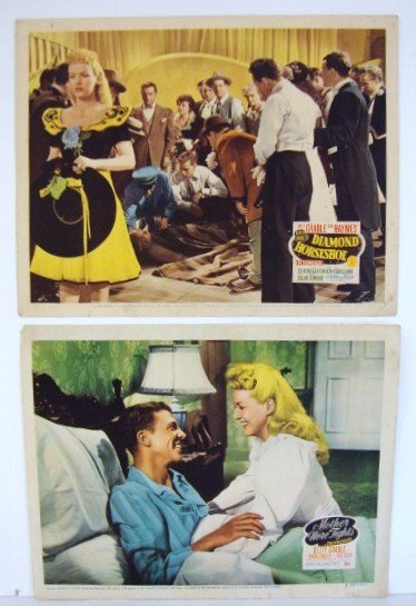 TWO 1940'S BETTY GRABLE LOBBY CARDS: Betty Grable: Mother Wore Tights, 20th C. Fox, 1947; Diamond Horseshoe, 20th C. Foxz, 1945. Both are 11 x 14 and VF