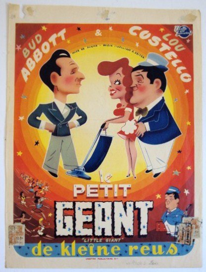 LITTLE GIANT MOVIE POSTER: Universal, 1946. Le Petit Geant. Bud Abbott, Lou Costello. 14 x 19 F. (margins stained - paper loss to top margin)
