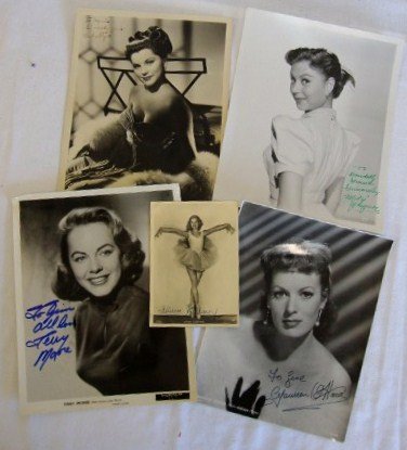 FIVE AUTOGRAPHED PHOTOGRAPHS: Debra Paget, To Morris Sincerely yours, Debra Paget; Mitzi Gaynor, signed in green ink, To Wendell Smith, Sincerely, Mitzi Gaynor; Maureen O'Hara, signed in black ink, To Gene, Maureen O'Hara; Terry M