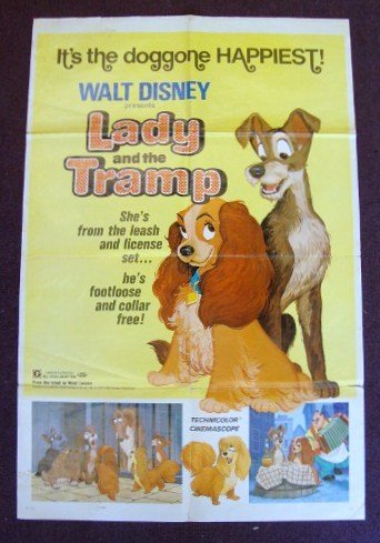 LADY AND THE TRAMP MOVIE POSTER: Walt Disney,1S. 27" x 41" Folded. (F)