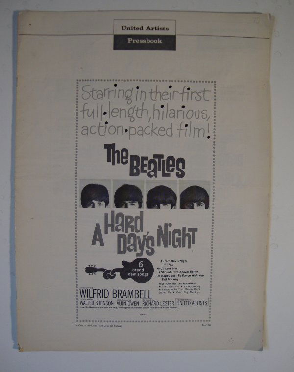 A HARD DAY'S NIGHT PRESSBOOK: United Artists, THE BEATLES. 12 pages. 13" x 18"
