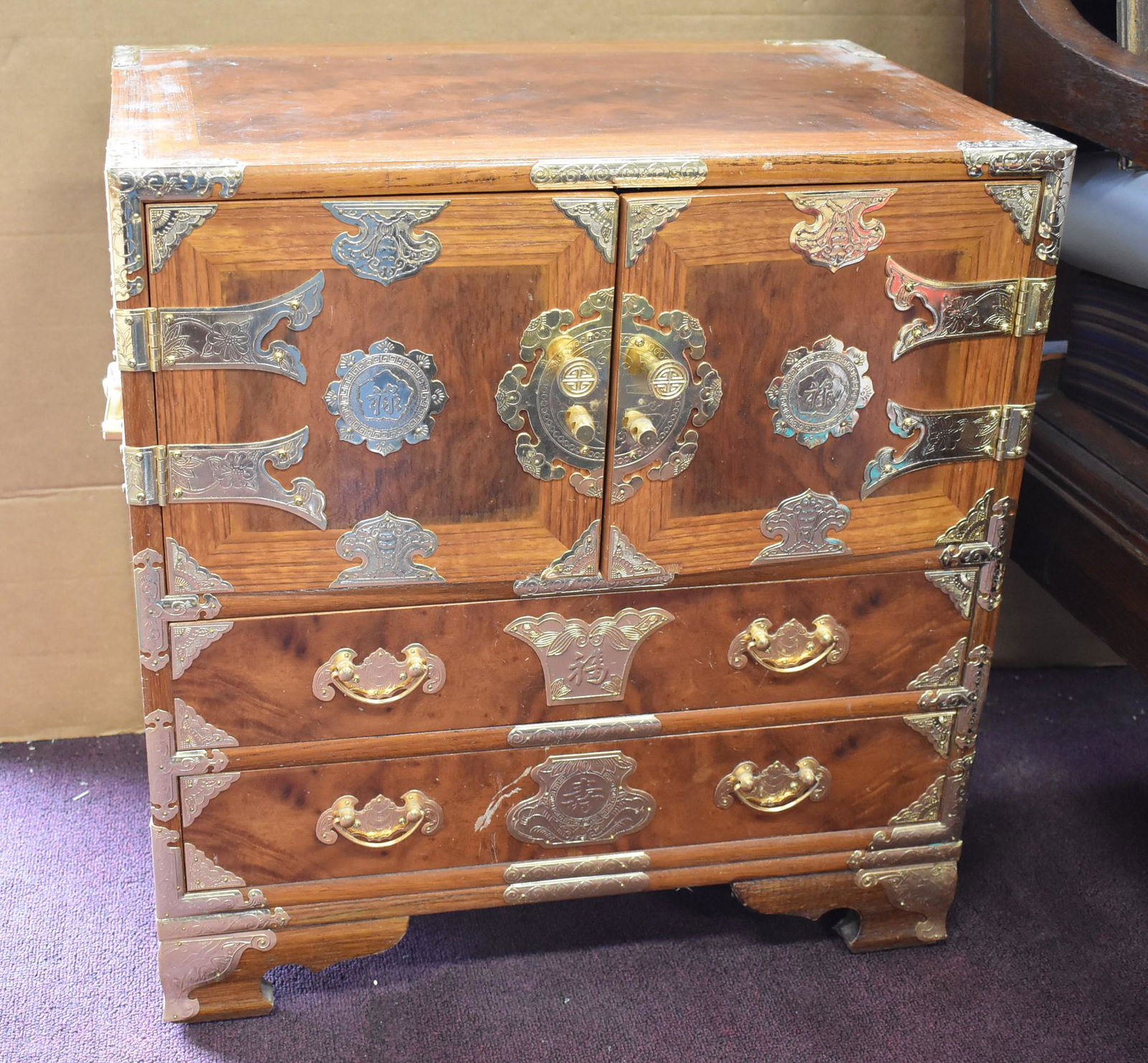 Lg. Antique Chinese Jewerly Box with Ornate Brass (1 of 3)