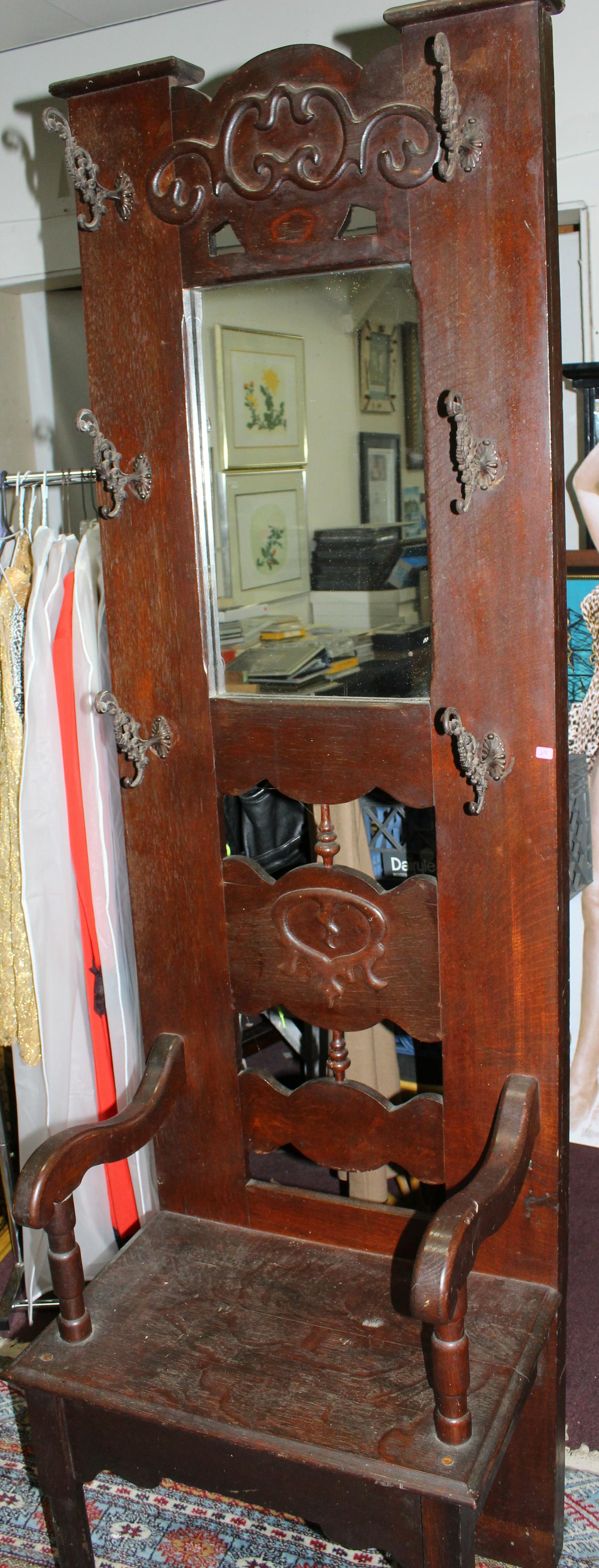 Fine Victorian Walnut Carved Hall Tree With Mirror (1 of 4)