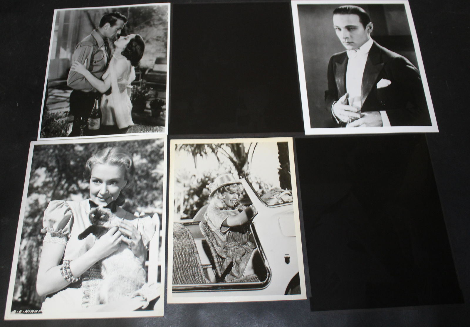 Collector's Lot of Photos Inc. Van Pelt (6): Nina Foch with a back stamp for Van Pelt and Columbia; an unusal vintage photo of Connie Francis; leading man Gary Cooper with the negative from which it was made; and Valentino with the negative from