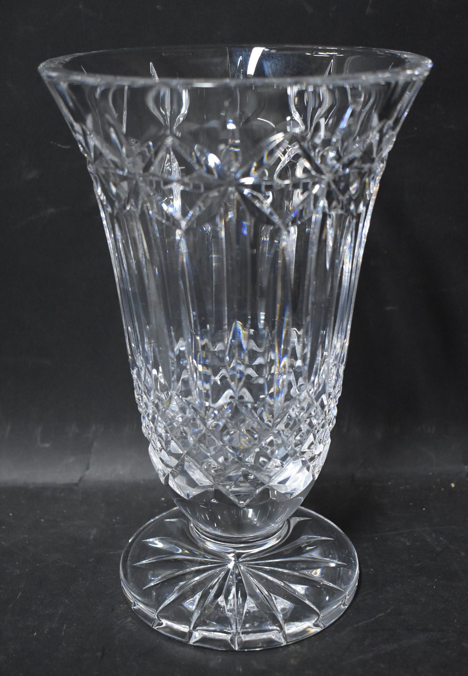 Waterford Crystal Vase: Marked waterford. 10 in H x 6.25 in W.