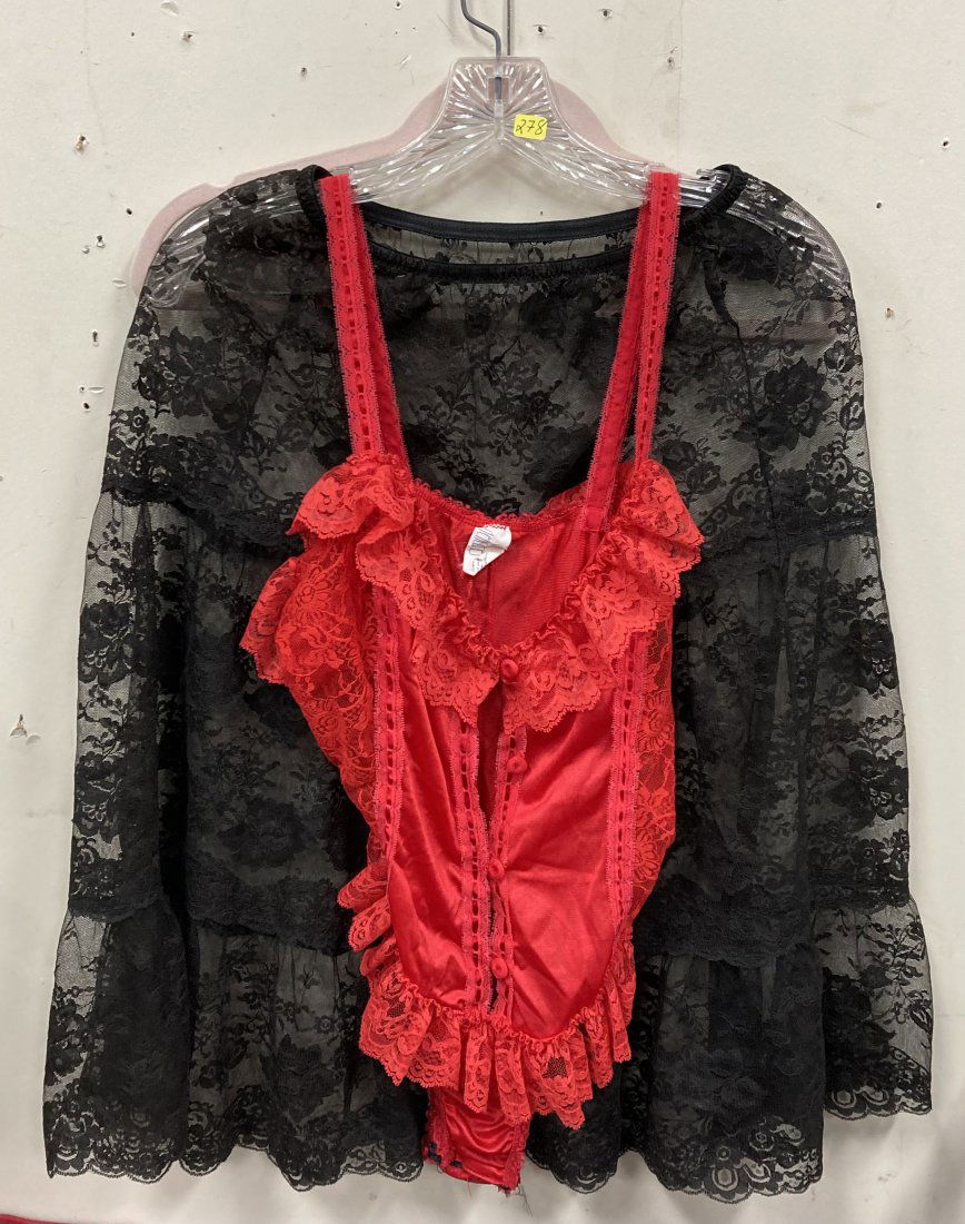 (2) Vintage Lingerie Items Onepiece Red Bodysuit & (1 of 2)