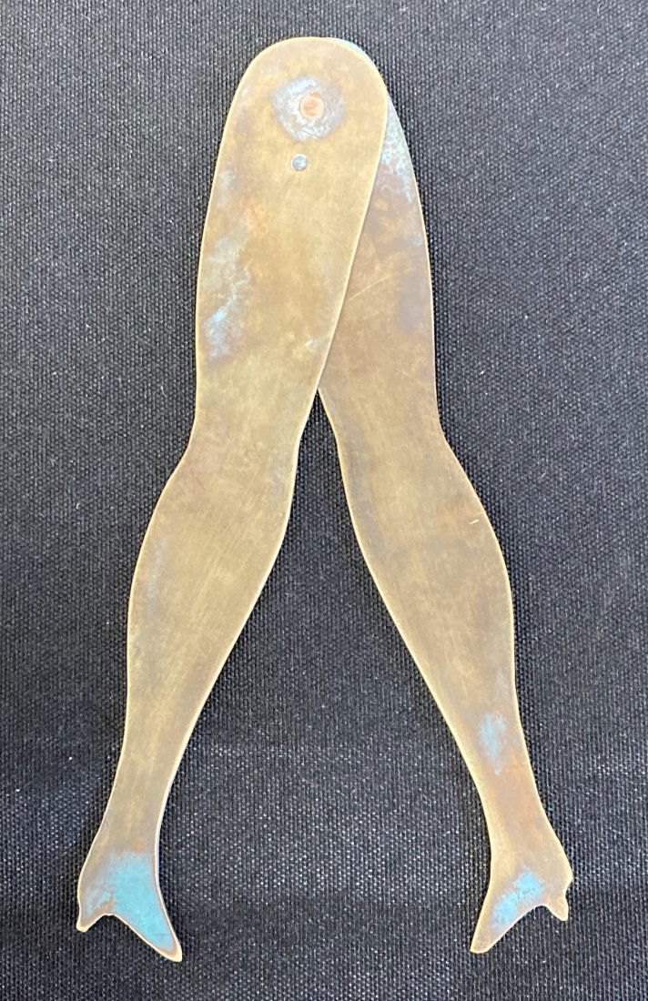 Unusual Figural "Legs & Heels" Centimeter Measure: Brass "legs" and "painted" heels. 6"L