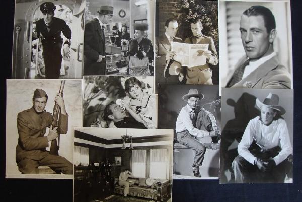 NINE GARY COOPER MOVIE STILLS: Four are linen backed - Sgt. York; Reading Realitatea; How's My Knitting? From Good Sam, 1948 and one other aboard ship. Also included in the lot is 1929 scene from The Virginian with a Paramount back