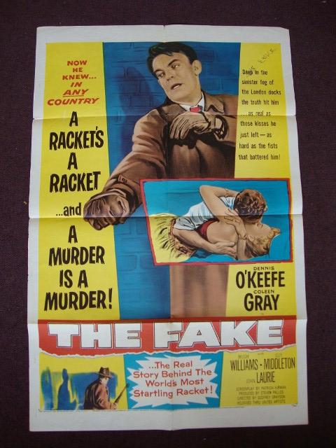 FIVE ONE SHEET VINTAGE MOVIE POSTERS: Hired Wife, Universal, 1940. Russell, Aherne. Folded. F; Hello Sucker, Universal, 1941. VF-F; Caribbean Mystery, 20th C. Fox, 1945. Dunn, Ryan. VF-F; The Fake, United Artists, 1953. Gray, O'Keefe. Fol