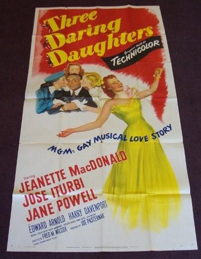 THREE DARING DAUGHTERS MOVIE POSTER: MGM, 1948. MacDonald, Iturbi, Powell, Albert.