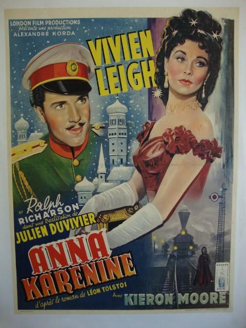 ANNA KARENINA MOVIE POSTER - BELIGIAN VERSION: Anna Karenine. Linenbacked.London. Films Production, 1948. Vivien Leigh, Richardson. 14 x 19 VF
