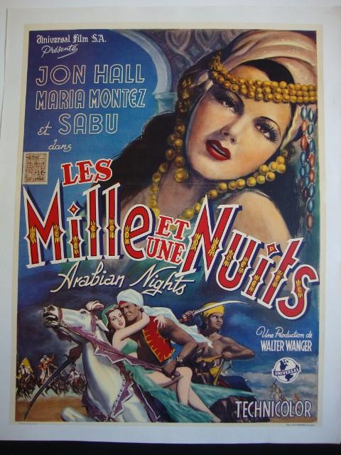 ARABIAN KNIGHTS MOVIE POSTER - BELGIAN VERSION.: Linen backed. Les Mille et une Nuits. Universal, 1942. Sabu, Maria Montez, Jon Hall. 14 x 19. VF