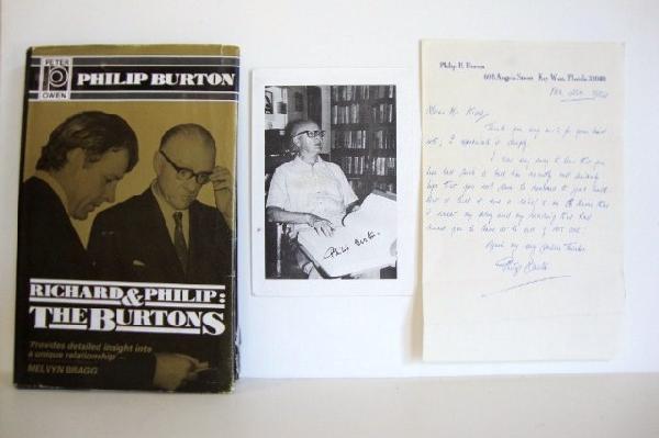 RICHARD & PHILIP: THE BURTONS BOOK WITH ALS: By Philip Burton, the adoptive father of Richard. This book is signed by the author, "To David Tarkett, A well-esteemed friend, Philip Burton." With a foreward by Elizabeth Taylor. Lot is also accompa
