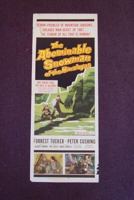 TWO MOVIE POSTER INSERTS - HORROR FILMS: The Gorgon, "She had a face that only a mummy could love" Columbia, 1964. Cushing, Lee, Shelley. 14 x 36. VF; The Abominable Snowman of The Himalayas. 20th C. Fox, 1957. Tucker, Cushing. 14 x 36. VF-F