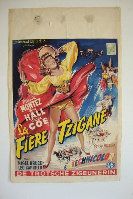 THREE MARIA MONTEZ MOVIE POSTERS - BELGIAN VERSION: The Pirates of Monterey - Belgian Version. Les Pirates de Monterey. Universal, 1947. with stamps. Montez, Cameron. 14 x 19 (theatre name Corso cropped at top); Gypsy Wildcats, Universal, 1944. with st