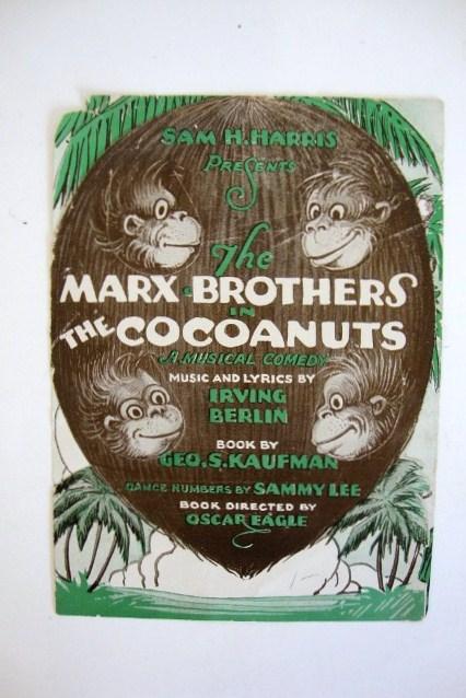 RARE COCOANUTS PROGRAM - 1929: Four young Marx Bros. Harpo, Groucho, Chico & Zeppo pictured inside. Sam Harris presentation Music and lyrics by Irving Berlin. Dances by Sammy Lee. Program for Lyric Theatre. W. 42nd Street, NYC. 4-3