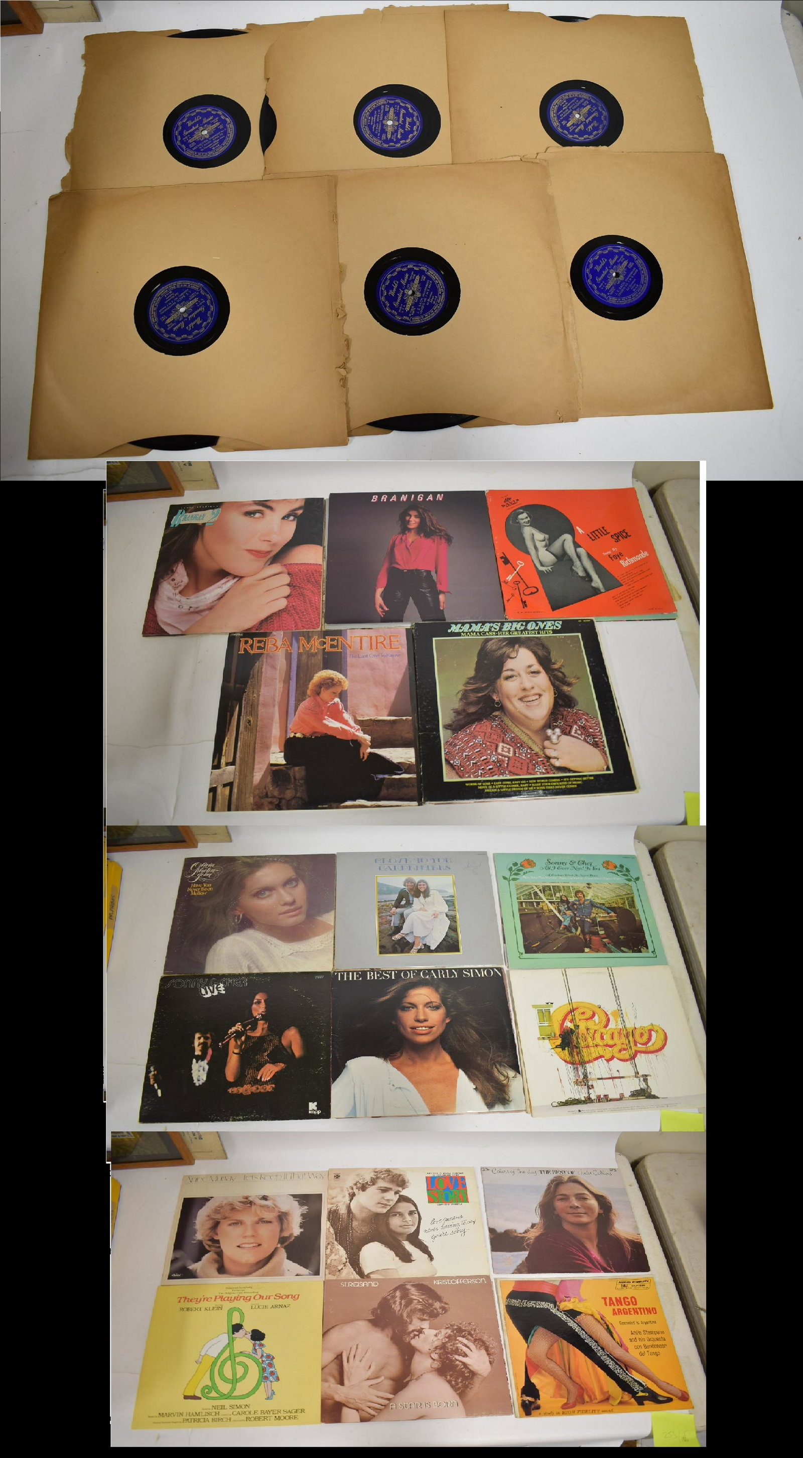 Collectors Lot of Records inc. Chicago (23): Includes 1938 World's Greatest Music Records (6) includes Beethoven and Bach songs. . the Carpenters, Sonny and Cher, Carly Simon, Reba McEntire, Mama Cass, LAURA BRANIGAN, Faye Richmonde, Judy Collin