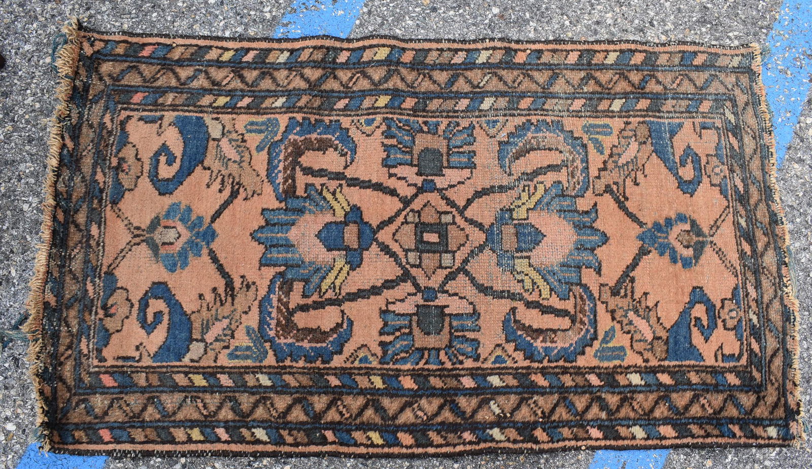 Antique Persian Carpet: Size 46"x 26" CONDITION All rugs And tapestries are being a sold as is. Please feel free to contact the gallery with anymore questions