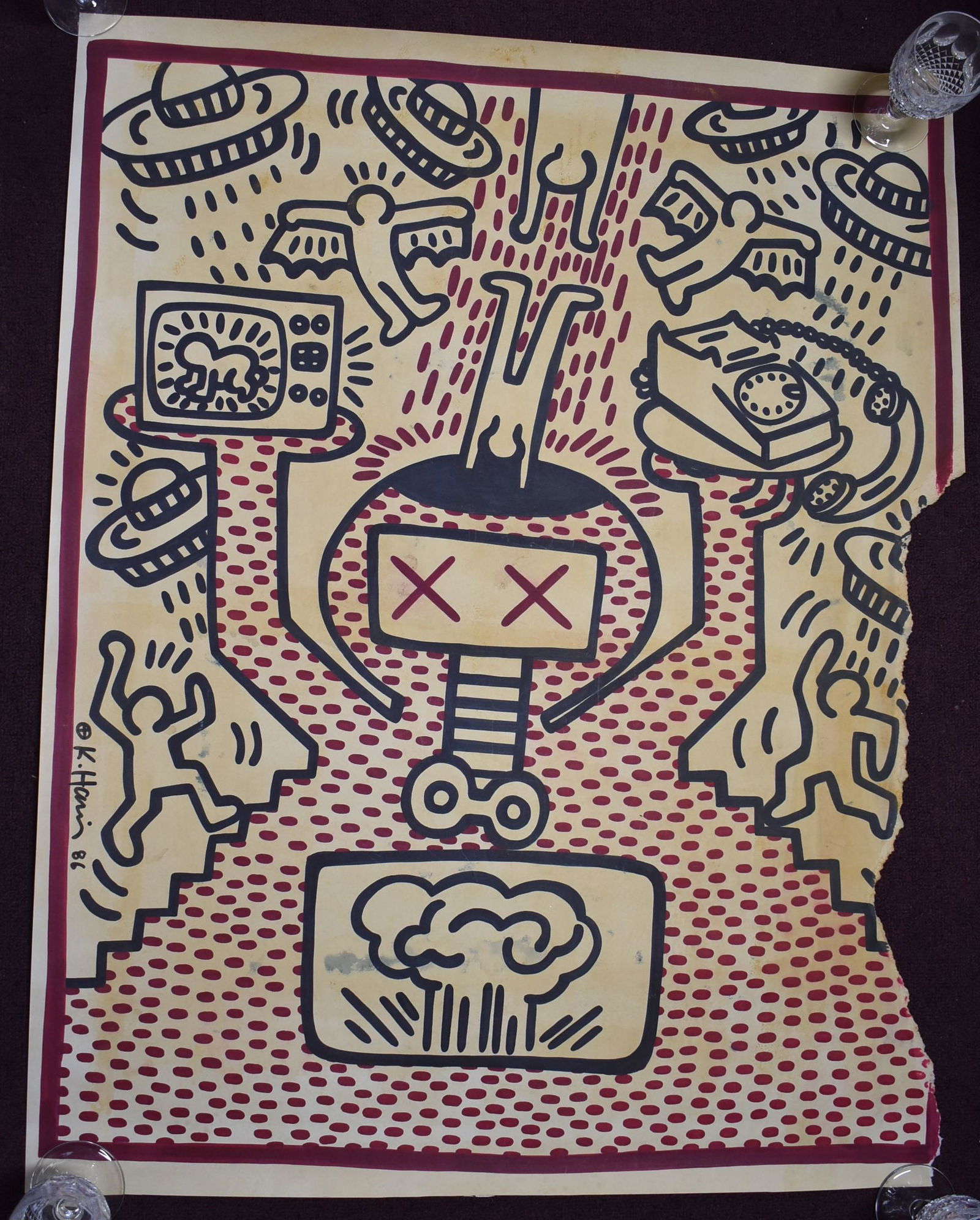 Keith Haring Sgd. Pen and Ink Abstract. (1 of 3)