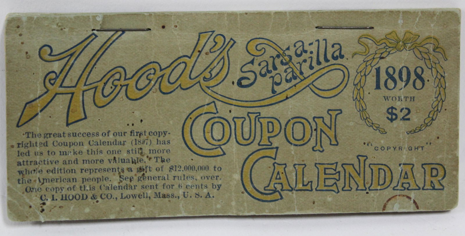 Hood's Sarsaparilla Coupon Calendar Pad 1898 (1 of 2)