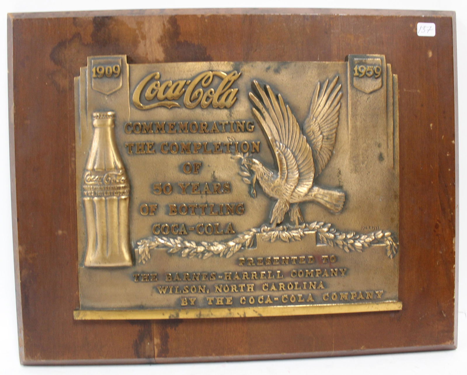 Plaque 1909- 1959 Coca Cola Commemorating The (1 of 2)