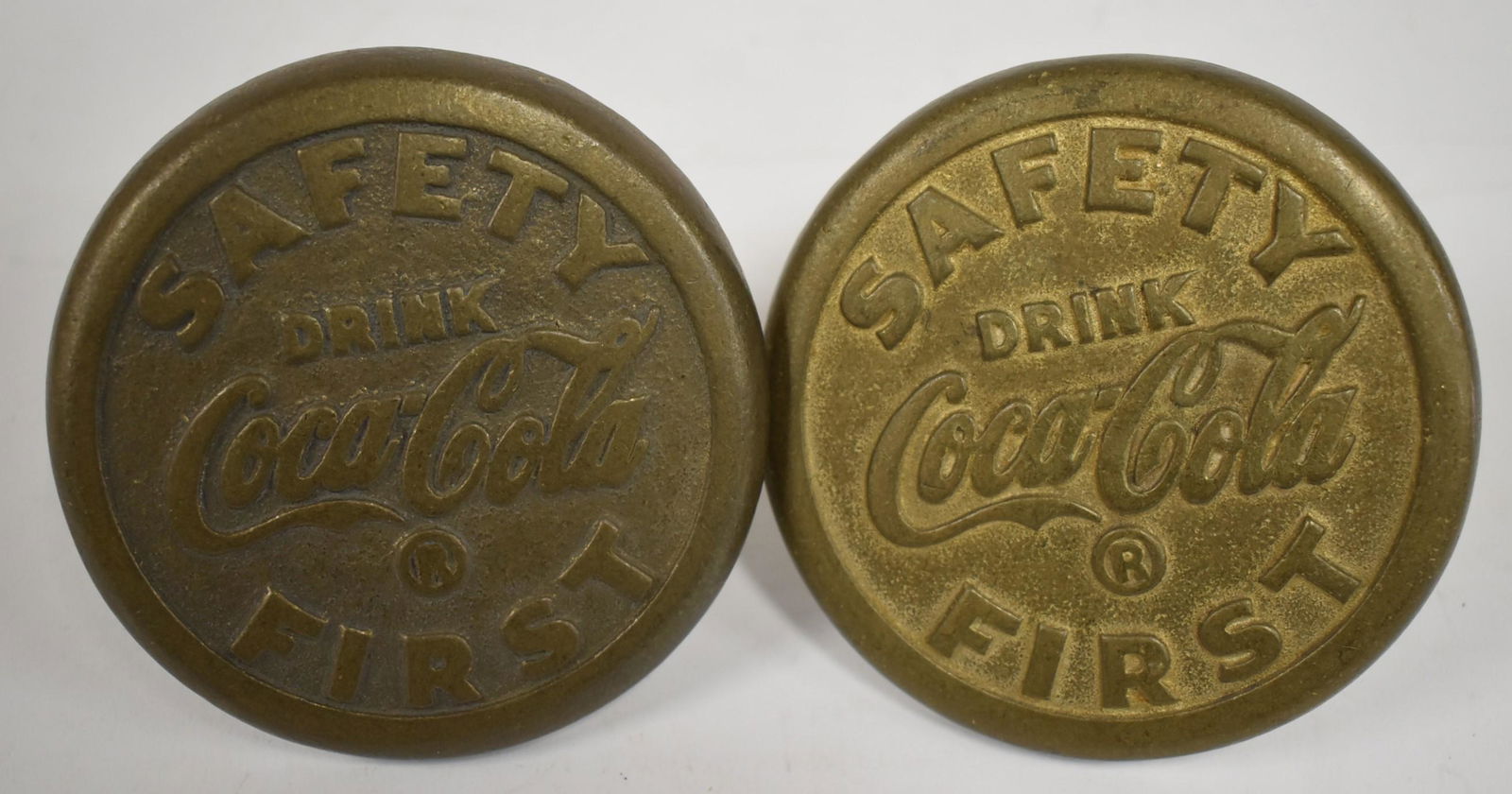 1933 Coca Cola Bronze Safety Sidewalk Markers (2) (1 of 2)