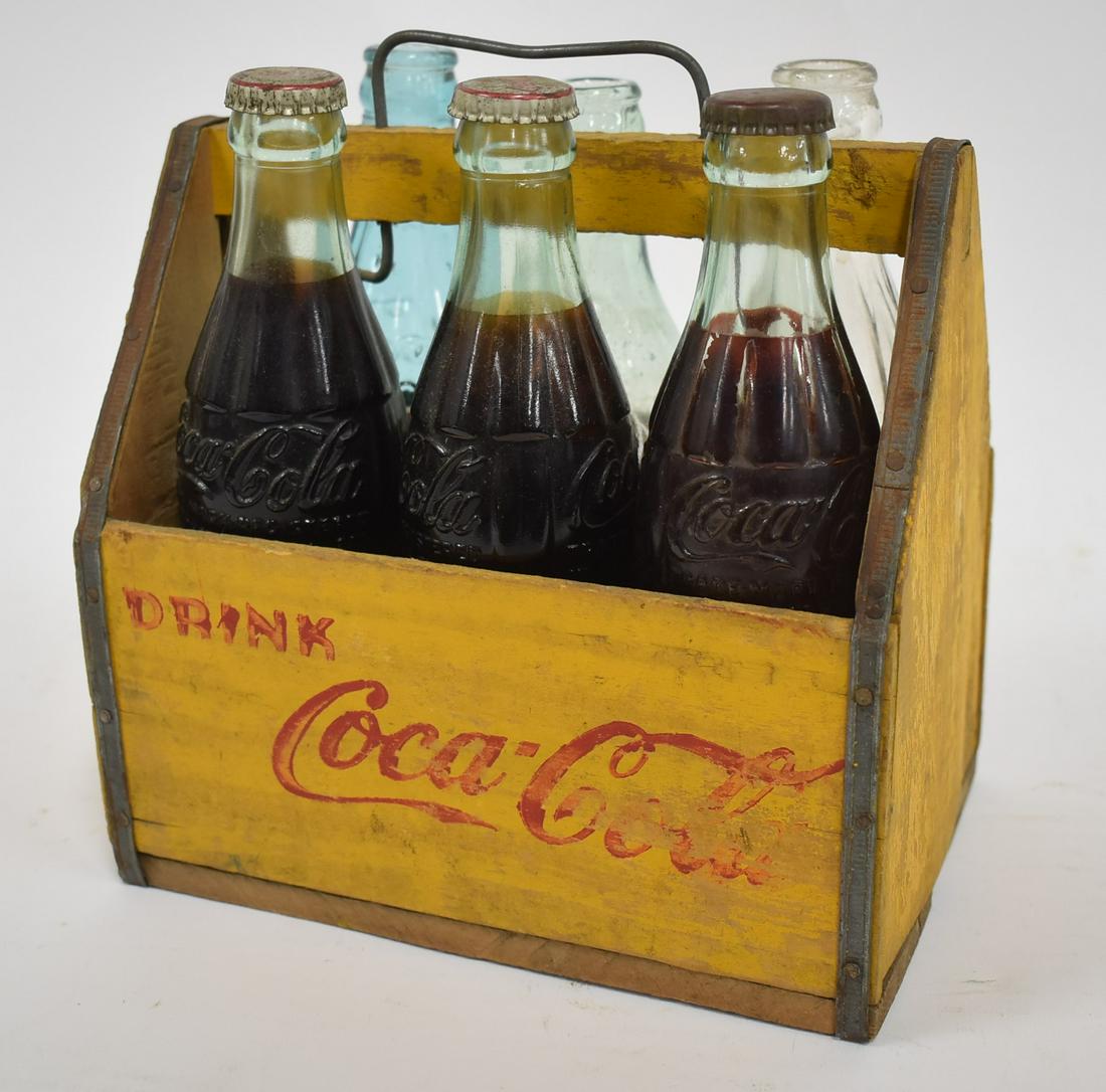 Coca Cola Carrier Wooden Carrier & 6 Bottles. (1 of 5)