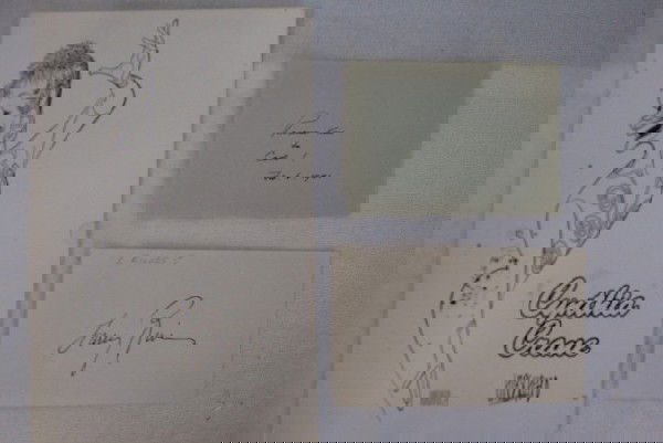 AUTOGRAPHS RIVERS, KENT, HIRSCHFELD: Artists autographs. Signed on a card Larry Rivers 3" x 5". Signed on a blue paper Rockwell Kent to Carl Feb 6, 1941 3" x 4" Signed Hirschfeld in black ink on a program cover with a Hirschfeld depictio