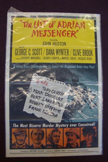 TWO ONE SHEET MOVIE POSTERS: The Best Of The Adrian Messenger. Universal. 1963. Scott. Wynter. Brook. 27x41 VF Torn Curtain Universal. 1966. Newman. Andrews. Dir. Hitchcock. 27x41 VG