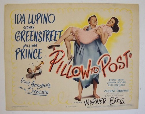 PILLOW TO POST TITLE CARD SIGNED 1945: Warner Bros. 1945 Lupino, Greenstreet, Prince signed in grey ink Vincent Sherman, director 11x14