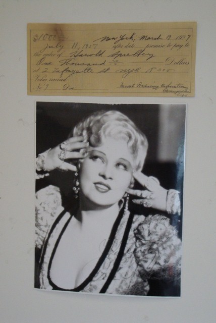 MAE WEST SIGNED NOTE: Dated March 19, 1907 for $1000 with a promise to pay Harold Spielberg on July 11, 1927 at 2 Lafayette Street N.Y. Signed at the back by AW Morjanstera, secretary for Moral Producing Corporation & by J