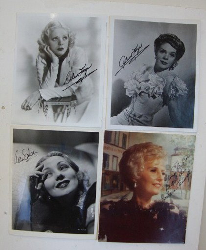 FEMALE STARS AUTOGRAPHED PHOTOGRAPHS (13): Kathryn Grayson (2) Signed in green ink. One is inscribed to Gene Blessings. Kathryn Grayson. The second just has a signature. Alice Faye (2) Signed in black ink by Ernest A. Bachrach - 1937. Ann Soth