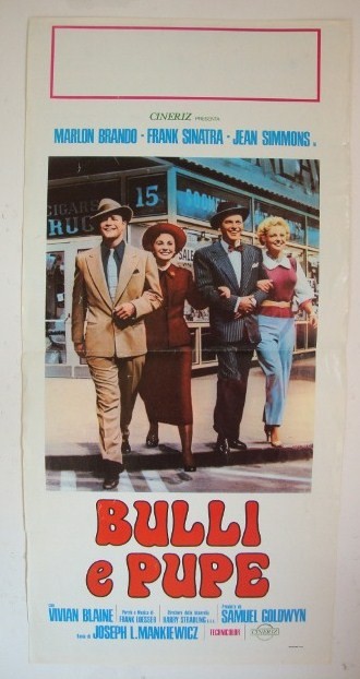 GUYS AND DOLLS MOVIE POSTER: Italian Version - bulli e Pupe. Samuel goldwyn. 1955 Brando. Sinatta. Simmons. Blaine 13x27 1/2