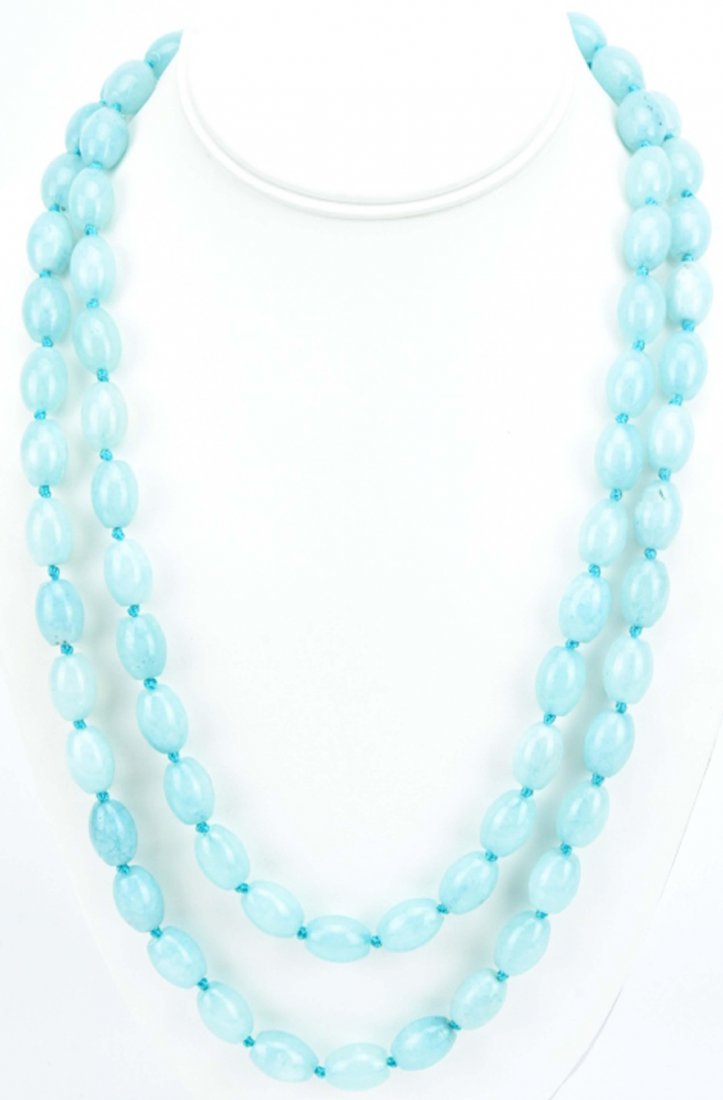 Hand Knotted Aquamarine Beaded Necklace (1 of 4)