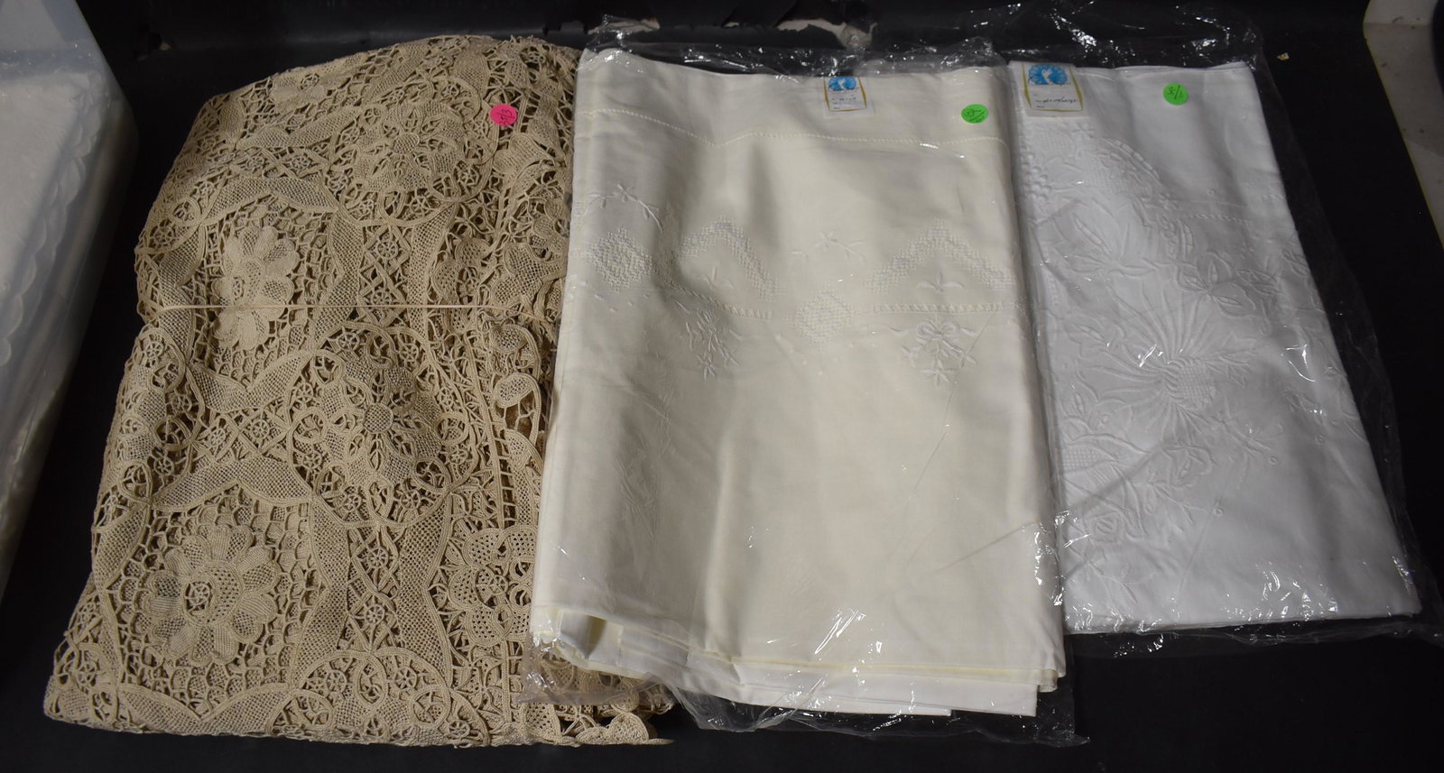 Vintage Embroidered TableCloths (3).: (1) 96x110 ,(2) 74x90, (3) 96x110