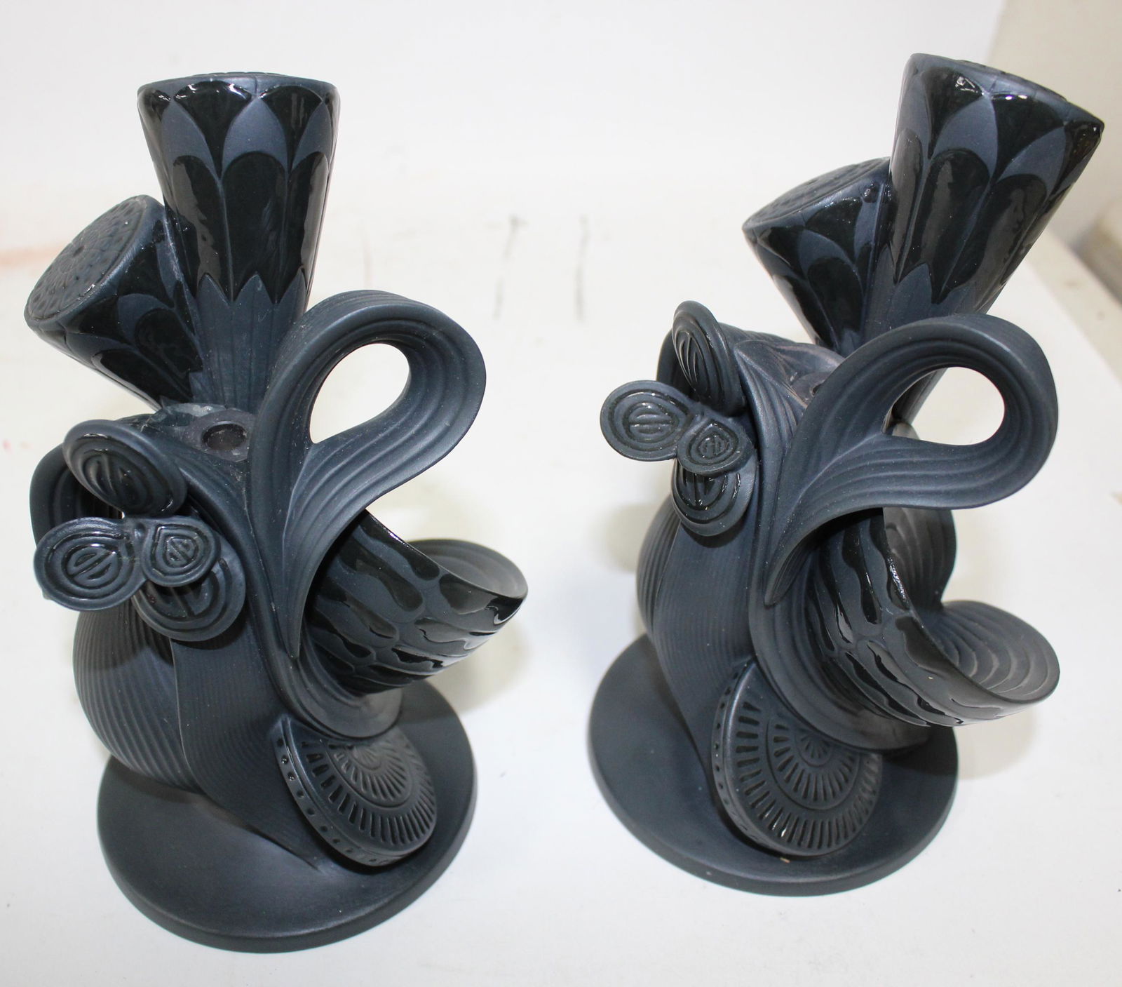 Lladro Naturo Fantastic Black Porcelain Candle Holders. (1 of 5)