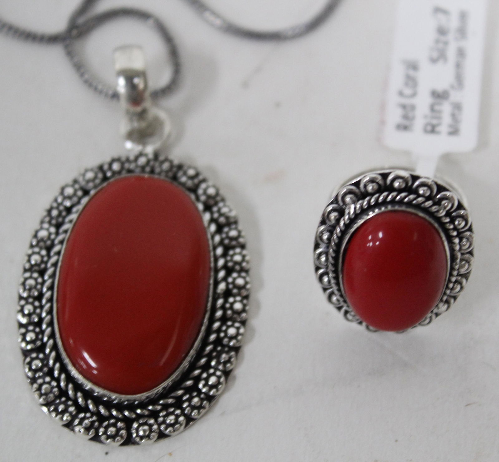 Red Coral Pendant With Chain. With Red Coral Ring.(2) (1 of 1)