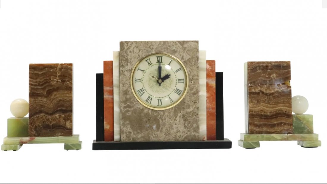 Art Deco Marble and Onyx Clock Set (1 of 3)
