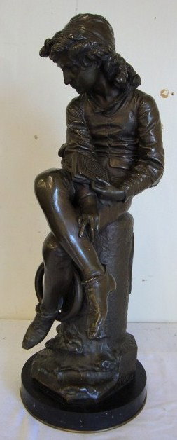 MONTEVERDE; 19THC. BRONZE SGD.: 19TH C. Italian bronze sculpture of a young Christopher Columbus sgd. Monteverde (Giulio) Roma (1837-1917). Well detailed figure seated on a mooring. Provenance: Sotheby's London, 24" H.