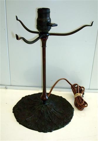 TIFFANY BRONZE LAMP BASE: bronze, lamp base for 10in. Shade, stamped "Tiffany Studios, NY 326-8"; 13in. H.